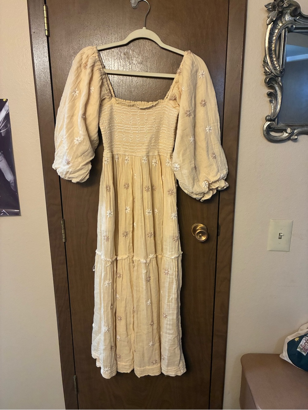 Free People Cream Puff-Sleeve Smocked Maxi Dress